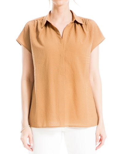 Max Studio Collared Textured Blouse - Orange