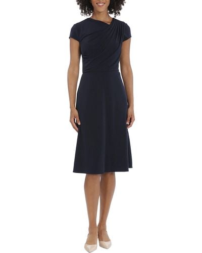 Maggy London Pleated Fit & Flare Dress - Blue