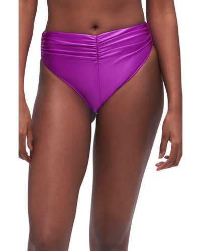 GOOD AMERICAN Good Waist Ruched Bikini Bottoms - Purple
