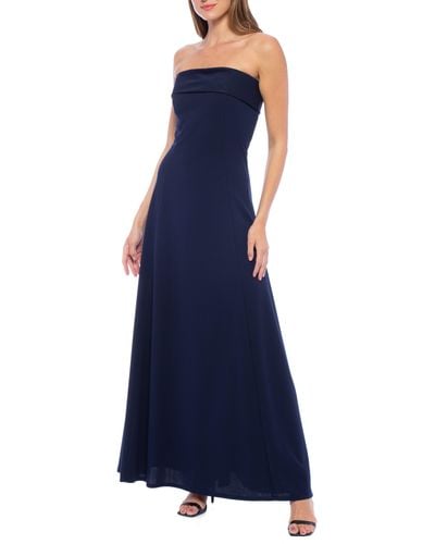 Marina Scuba Strapless Evening Gown - Blue