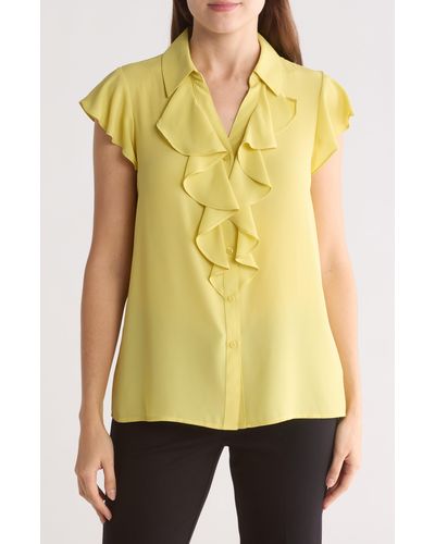 Calvin Klein Ruffle Cap Sleve Shirt - Yellow