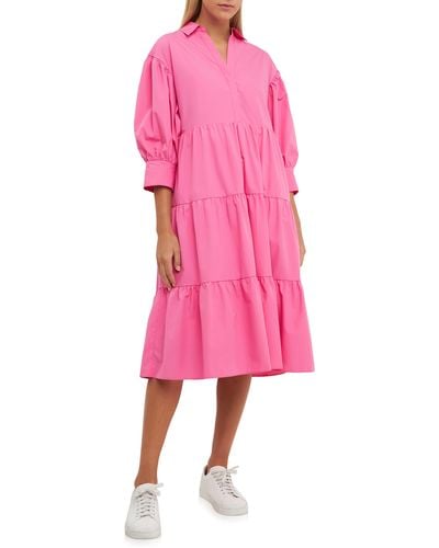 English Factory Balloon Sleeve A-line Shirtdress - Pink