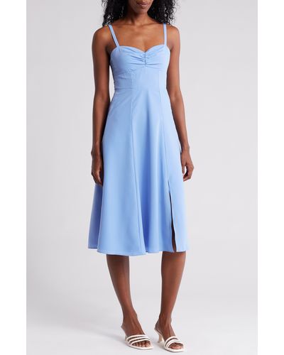 Rachel Parcell Ruched Sweetheart Midi Dress - Blue