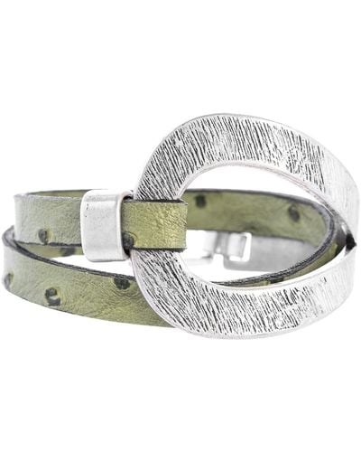 Saachi Hammered Double Wrap Leather Bracelet - Green