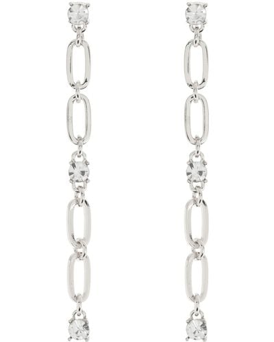 Cara Crystal Paper Clip Link Linear Drop Earrings - White