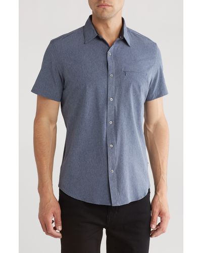DKNY Lorin Short Sleeve Button-down Tech Shirt - Blue