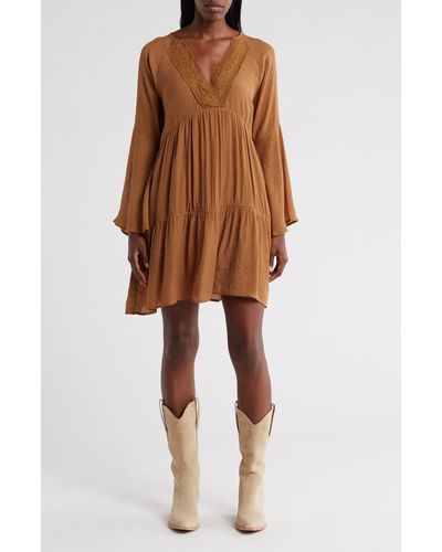 Wishlist Tiered Bell Sleeve Blouse - Brown