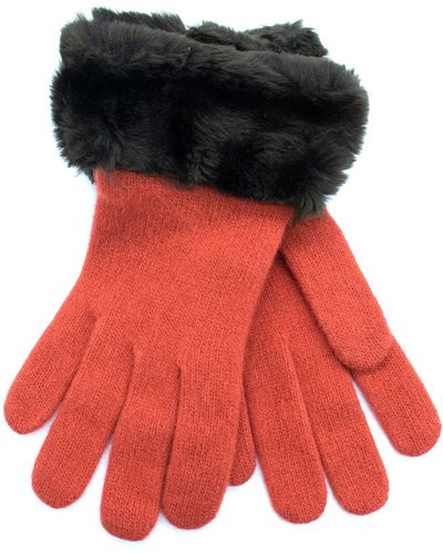 Portolano Faux Fur Knit Gloves - Red