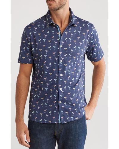 Stone Rose Drytouch® Short Sleeve Button-up Shirt - Blue