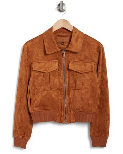 Blank NYC Faux Suede Bomber Jacket In Take Flight At Nordstrom Rack - Brown