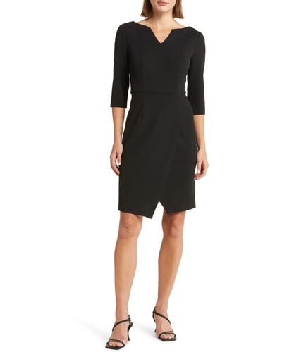 Connected Apparel Three-quarter Sleeve Sheath Dress - Black