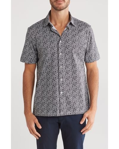 Bugatchi Print Ooohcotton® Short Sleeve Button-up Shirt - Gray
