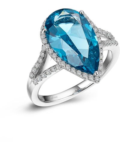 Lafonn Pear Simulated Paraiba Tourmaline & Simulated Diamond Halo Ring - Blue