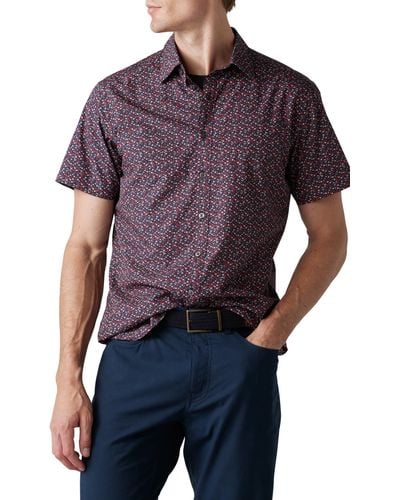 Rodd & Gunn Russel Sports Fit Floral Short Sleeve Cotton Button-up Shirt - Purple