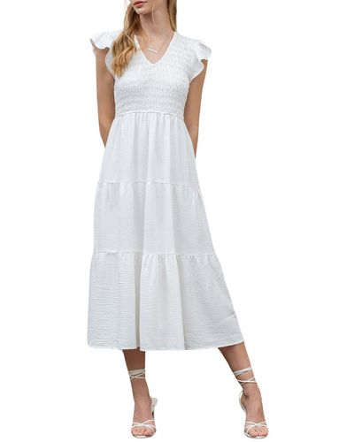 Blu Pepper Flutter Sleeve Midi Dress - White