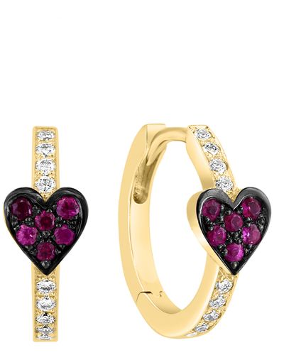 Effy 14k Yellow Gold Diamond & Ruby Heart Hoop Earrings - Multicolor