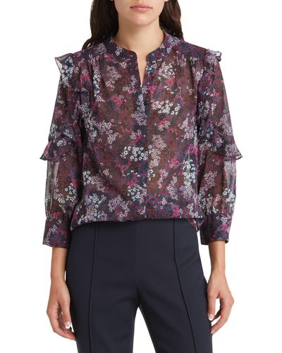 Ted Baker Chesco Floral Print Ruffle Top - Blue