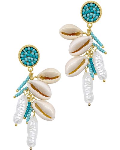 Adornia Turquoise Beaded Seashell & Faux Pearl Dangle Earrings - White