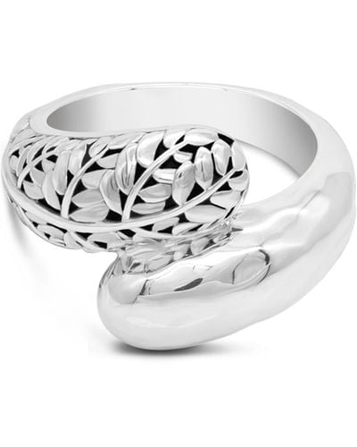 DEVATA Sterling Silver Bali Leaf Bypass Ring - White