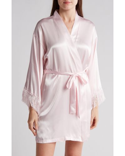 In Bloom Fringe Sleeve Satin Bridal Robe - Pink