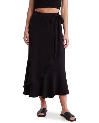 Go Couture Faux Wrap Midi Skirt - Black