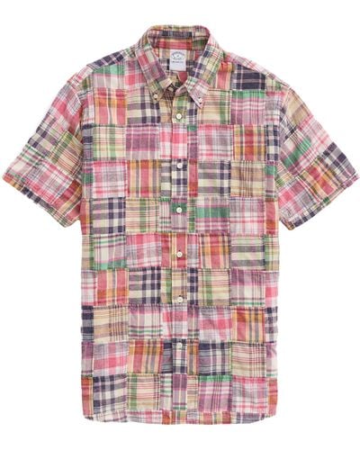 Brooks Brothers Regent Fit Plaid Patchwork Short Sleeve Madras Button-down Shirt - Multicolor