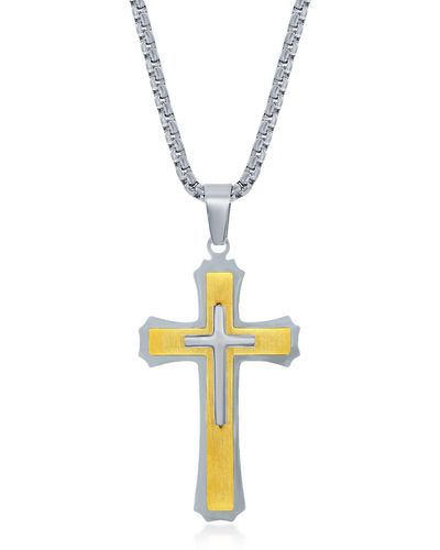 Black Jack Jewelry Two-tone Stainless Steel 3d Cross Pendant Necklace - Metallic