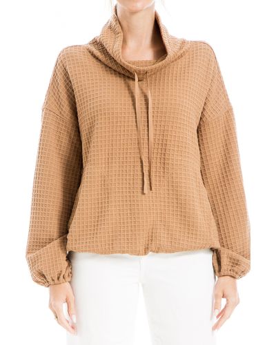 Max Studio Funnel Neck Waffle Knit Pullover - Natural