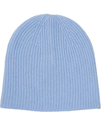 Amicale Cashmere Double Layer Rib Knit Beanie - Blue