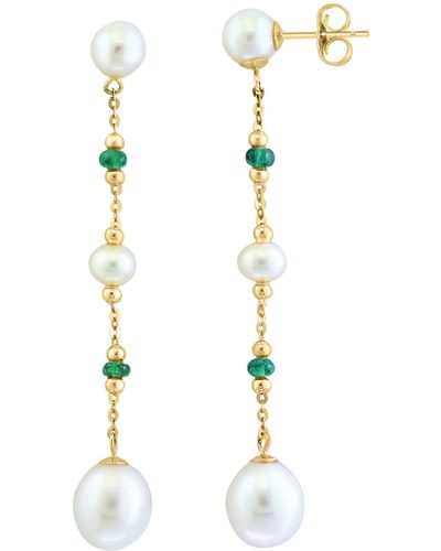 Effy 14k Yellow Gold Emerald & Freshwater Pearl Earrings - White