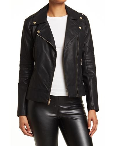 Guess Faux Leather Asymmetrical Moto Jacket - Black