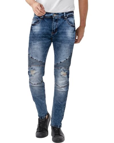 Xray Jeans Raw X Distressed Moto Slim Jeans - Blue