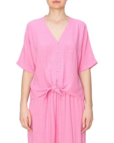 MELLODAY Button Tie Front Top - Pink