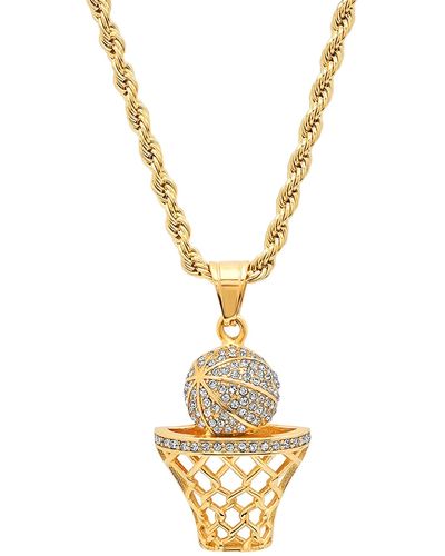 HMY Jewelry 18k Gold Plated Stainless Steel Basketball Pendant Necklace - Metallic