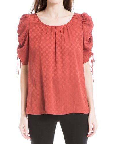 Max Studio Spot Ruched Sleeve Top - Red
