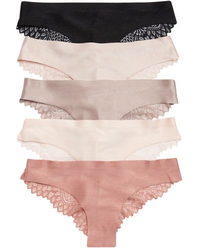 Adrienne Vittadini Assorted 5-pack Shine Micro Laser Lace Briefs - Pink