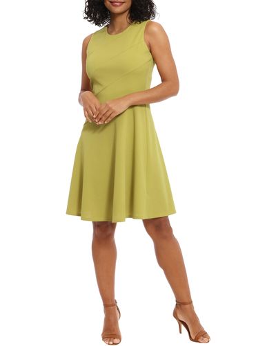 London Times Seamed Fit & Flare Dress - Yellow