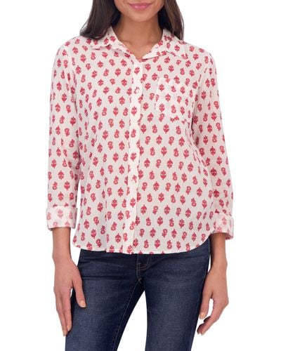 Lucky Brand Ornate Print Pocket Button-up Cotton Shirt - Red