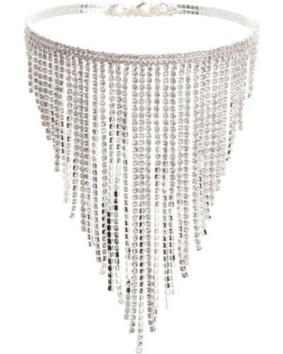 Tasha Crystal Stone Fringe Choker Necklace - White