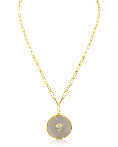 CZ by Kenneth Jay Lane Medallion Mother Of Pearl & Cz Pendant Necklace - Metallic