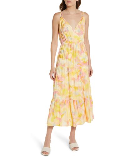 Adelyn Rae Connie Abstract Tiered Midi Dress - Yellow
