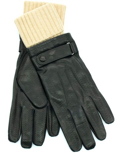 Portolano Knit Cuff Leather Gloves - Black