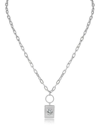 CZ by Kenneth Jay Lane Cubic Zirconia Rectangular Charm Necklace - Blue