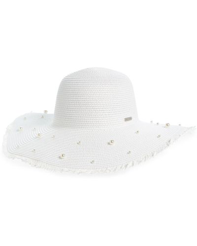 Steve Madden Mandi Imitation Pearl Straw Hat - White