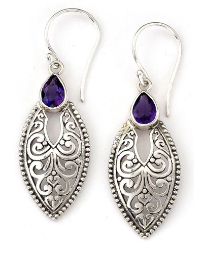 Samuel B. Sterling Silver Pear Cut Amethyst Filigree Marquise Cut Drop Earrings - Purple