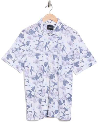 Tahari Floral Print Short Sleeve Shirt - Blue