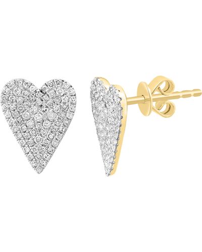 Effy 14k Yellow Gold Pavé Diamond Heart Stud Earrings - Multicolor