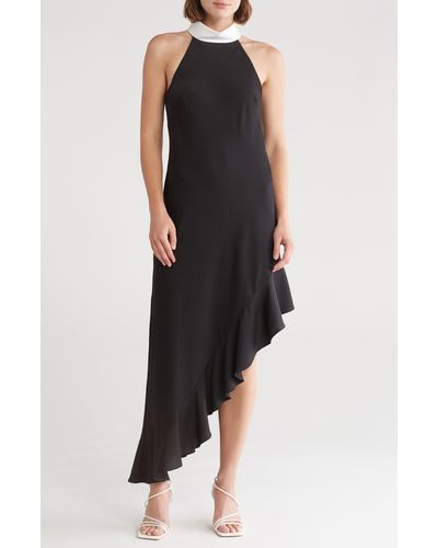 Karl Lagerfeld Asymmetric Skirt Halter Dress - Black