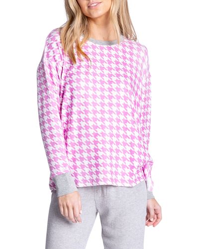 Pj Salvage Houndstooth Long Sleeve Pullover - Multicolor