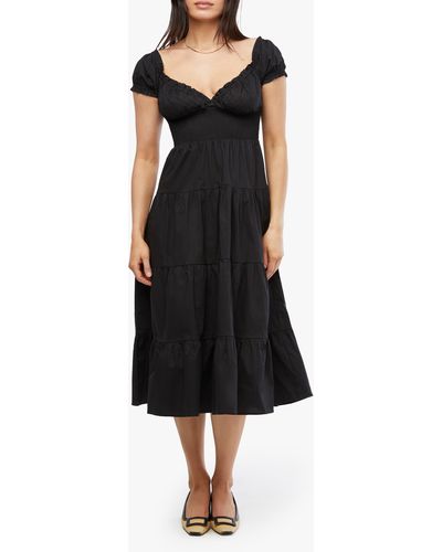 WeWoreWhat Cap Sleeve Tiered Stretch Cotton Midi Dress - Black